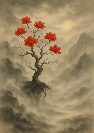 Xieyi・The Rootless Tree:100 Verses-Verse 43#453– Daoist-inspired Xieyi painting artwork