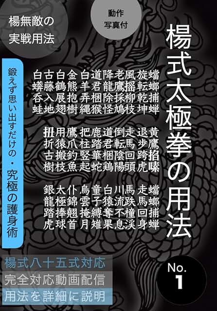 書籍・楊式太極拳の用法・表紙: 楊無敵の実戦用法・鍛えず思い出すだけの・究極の護身術・用法を詳細に説明・完全対応動画配信・動作写真付
